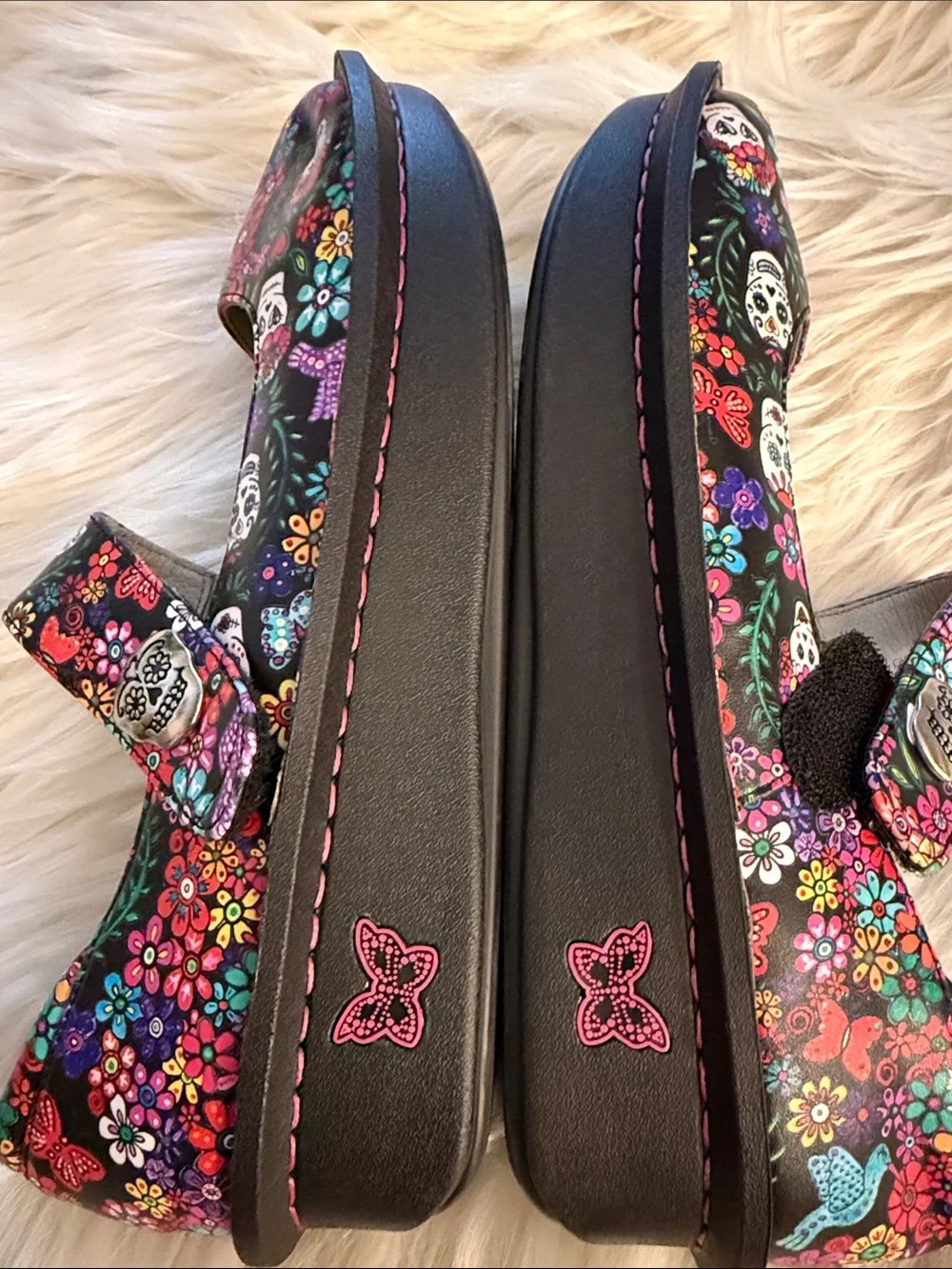 Alegria Black Multicolor Floral & Skull Mary Jane Shoes